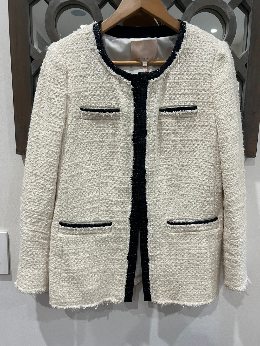 Rebecca Taylor Cream Tweed Jacket with Black Trim